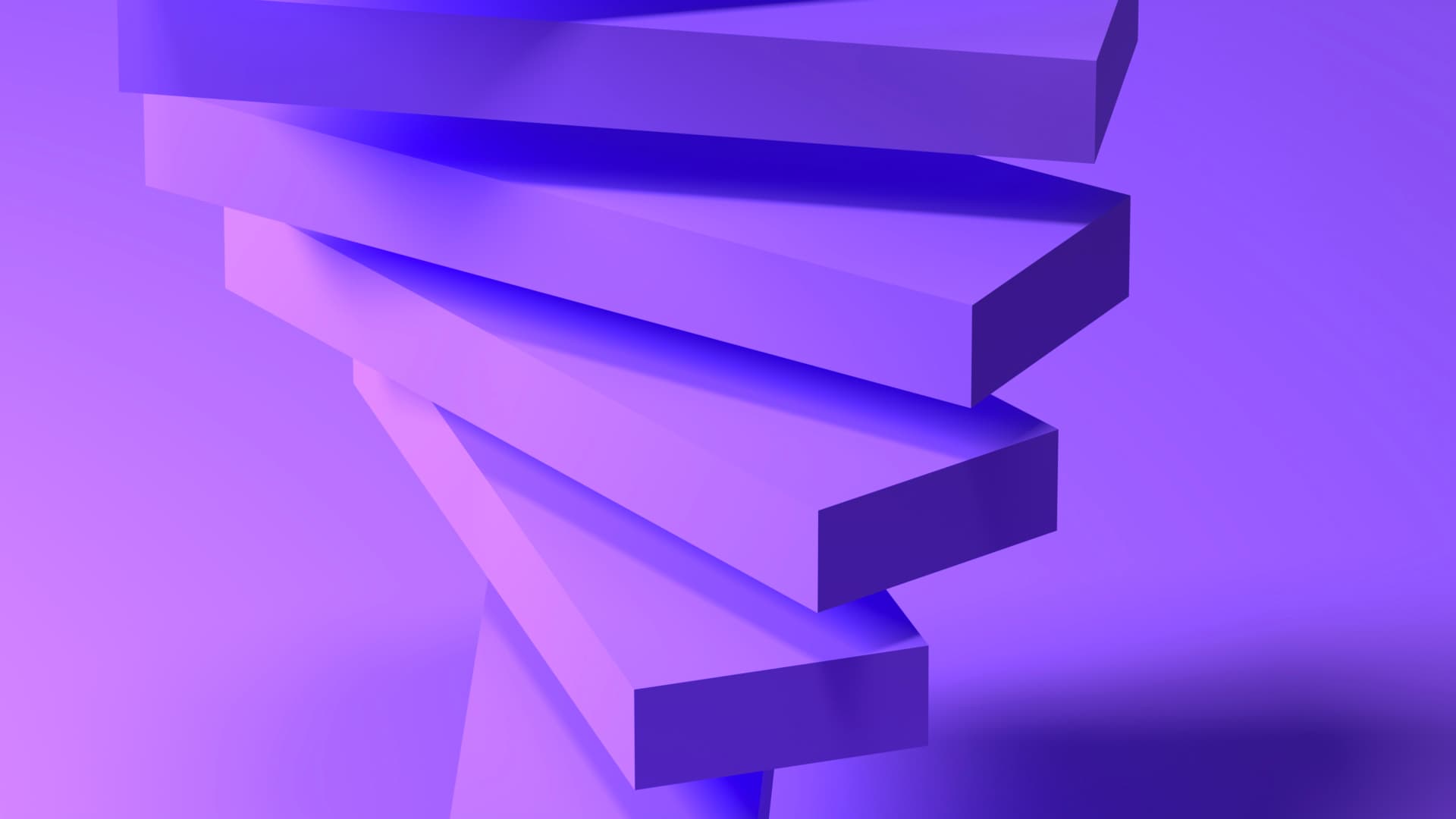 Digital generated image of slabs sitting on their long side, spiralling down, in a purple hue