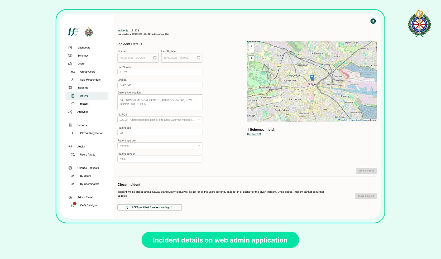 Incident details on web admin application
