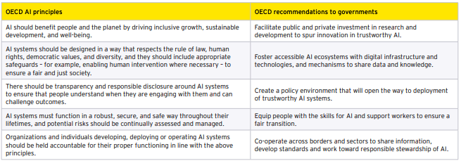 Summary of OECD AI principles and recommendations to governments