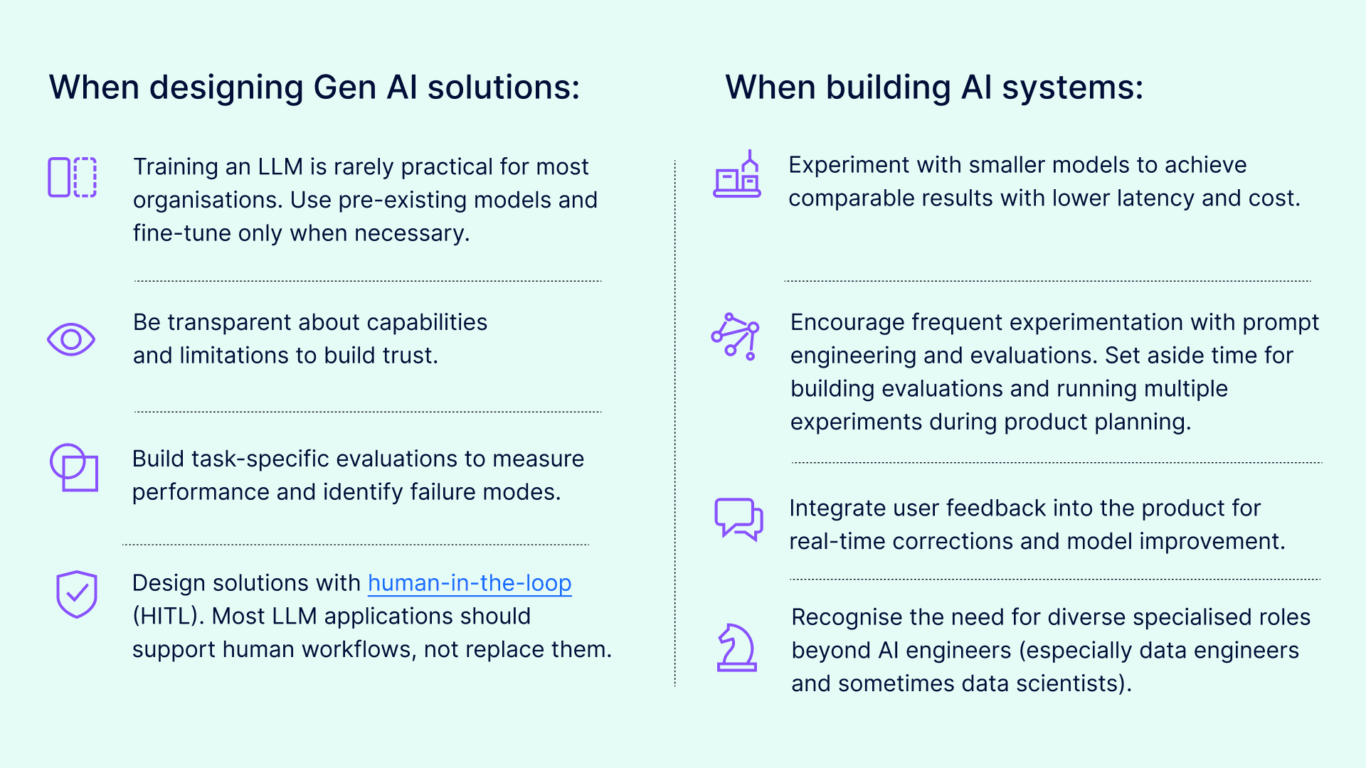 Comparison table when designing AI