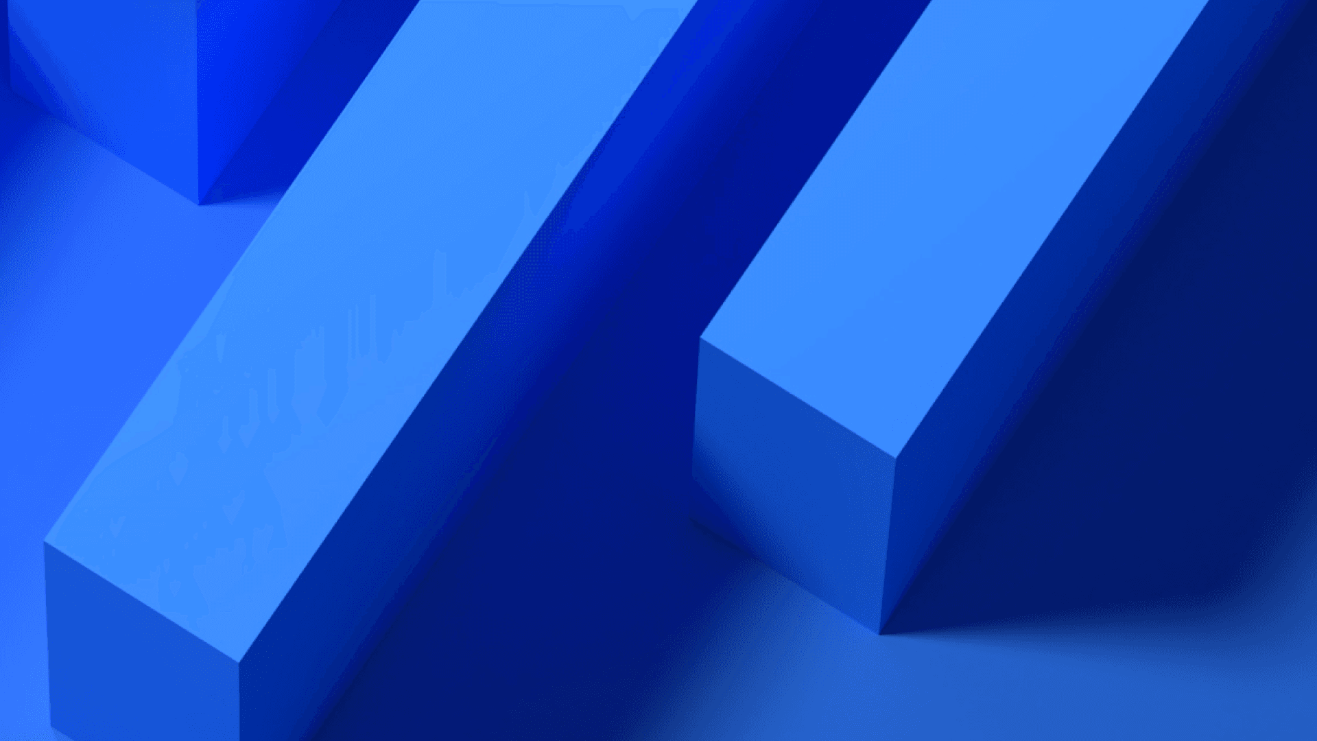 Three blue, computer generated, rectangular blocks have been laid next to one another.