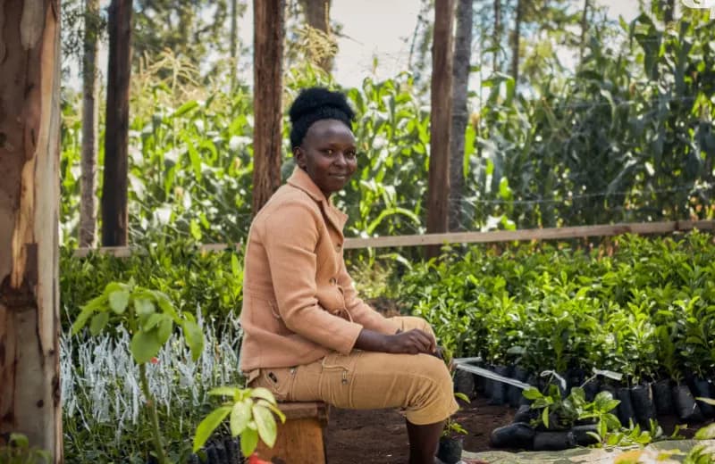 Woman sitting in garden nursery