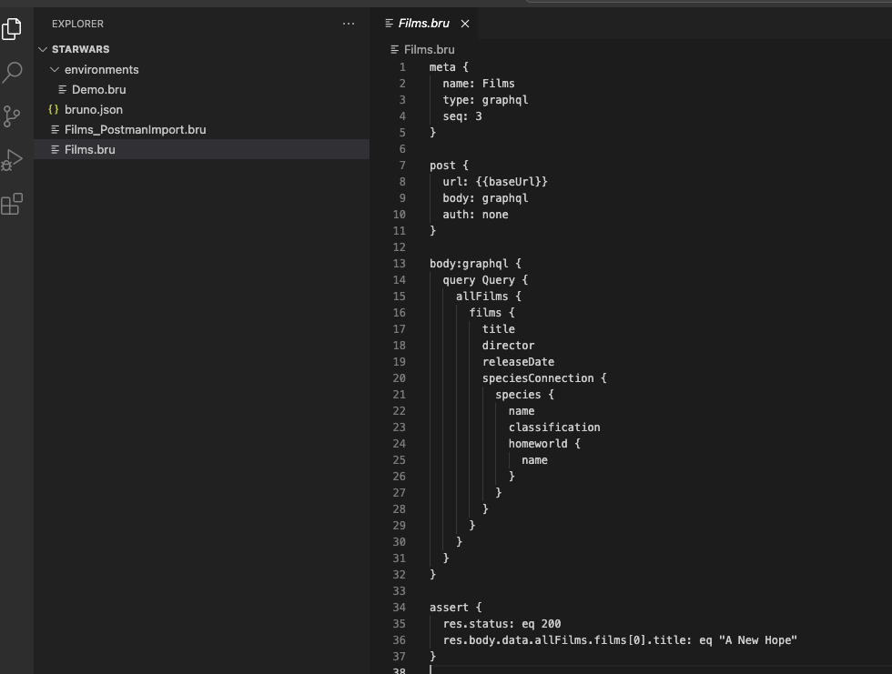 A screenshot of the Visual Studio Extension feature of the Bruno API testing tool 