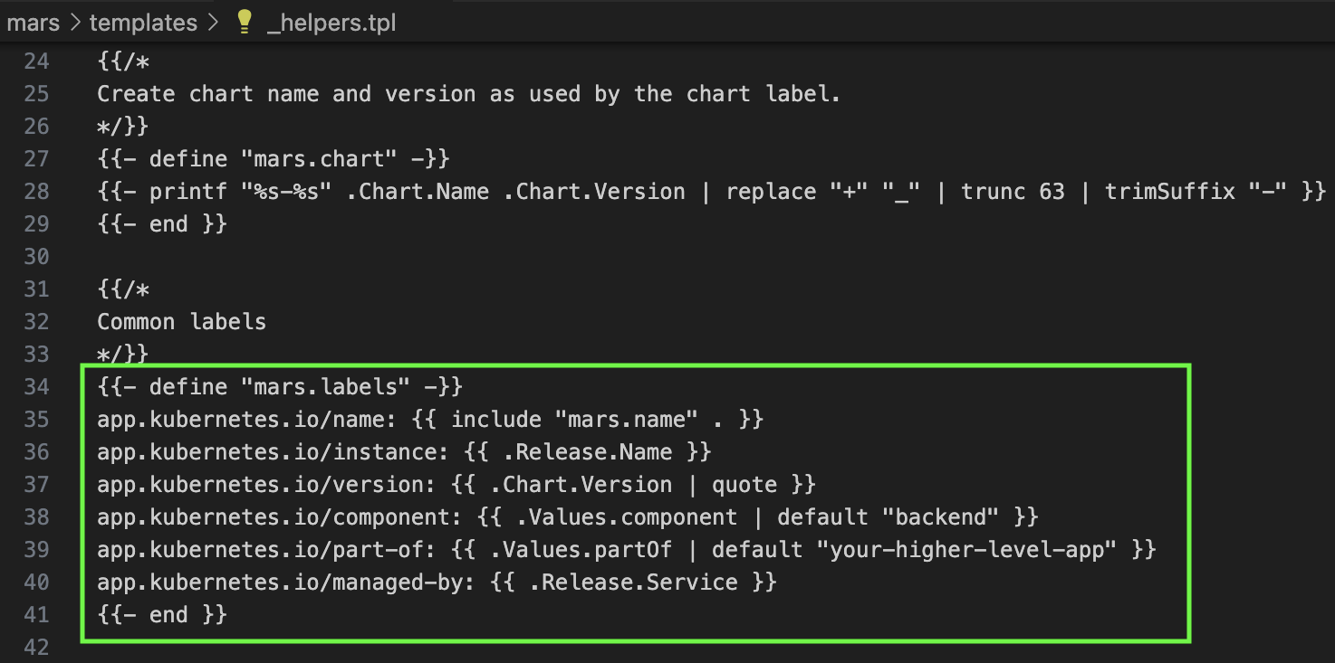 Helm charts defined required labels