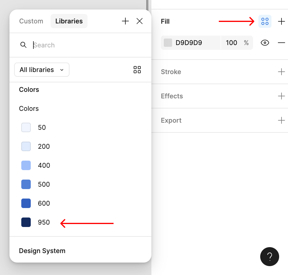 Design system Figma apply styles and variables