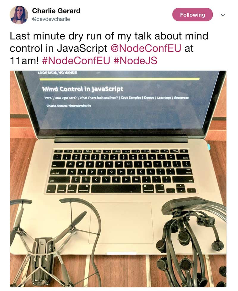 preparing for NodeConf EU 2017 talk tweet