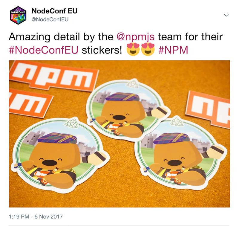 @npmjs stickers for NodeConf EU 2017 tweet