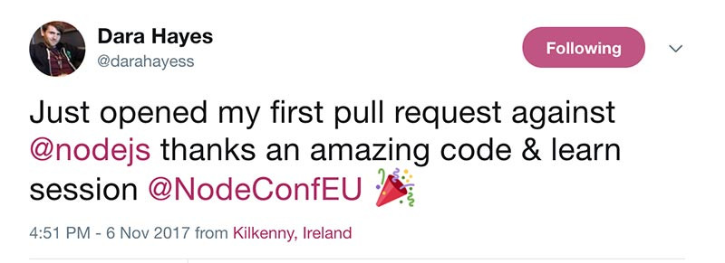 first nodejs pull request tweet