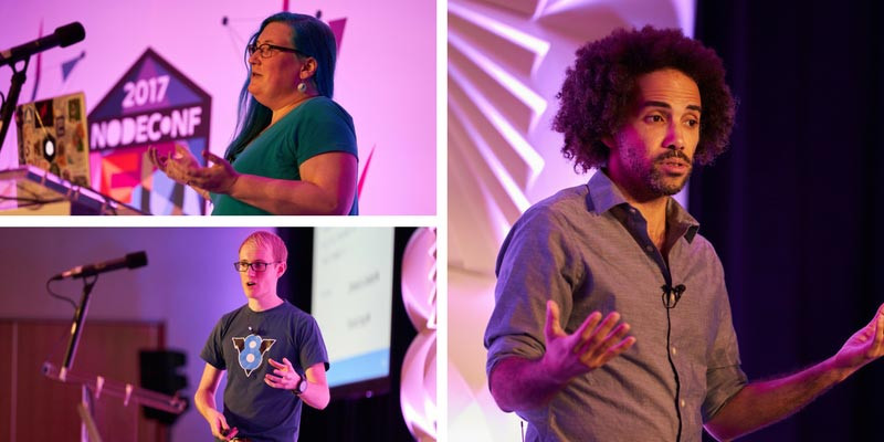 speakers delivering speeches at NodeConf EU 2017