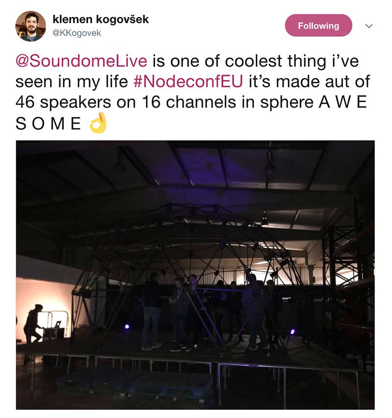 soundome NodeConf EU 2017 tweet