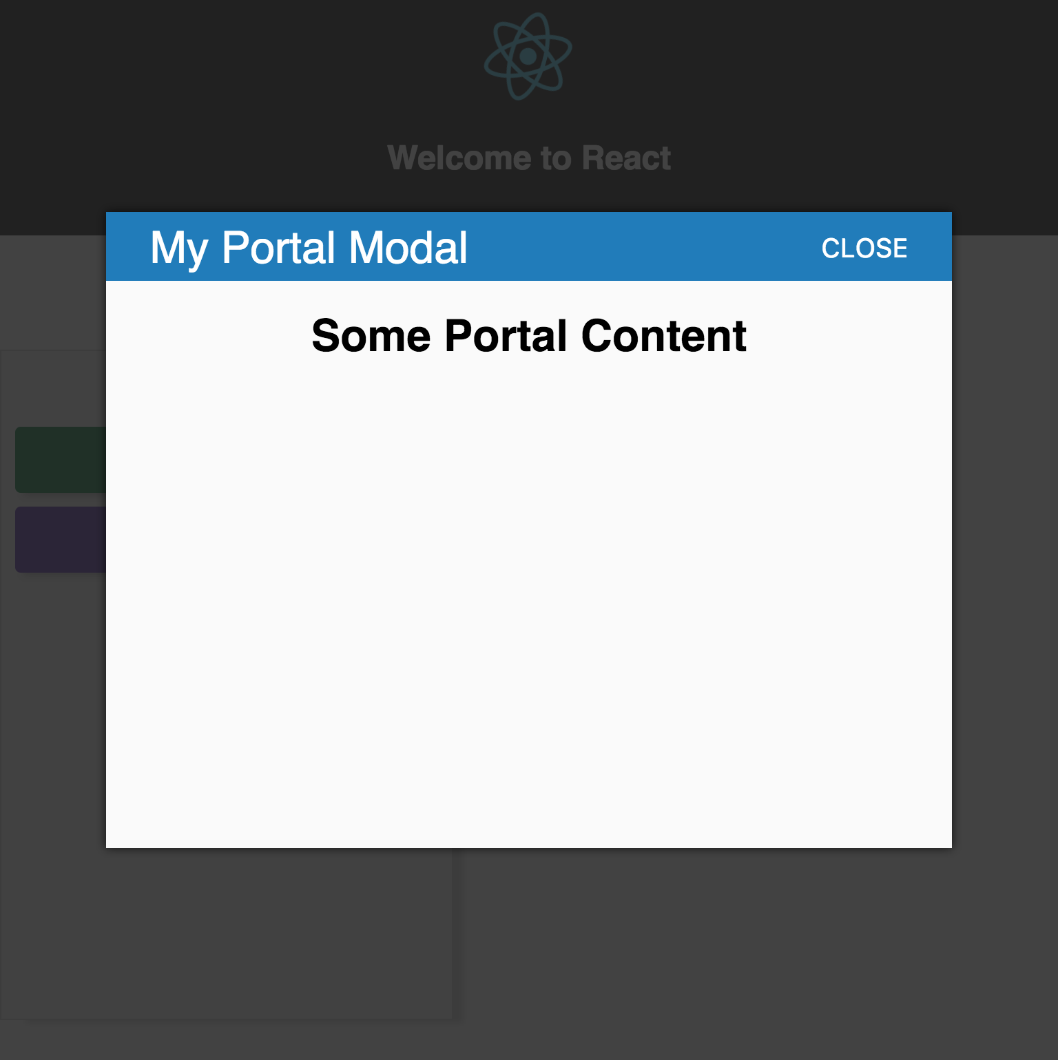 App with a modal rendered in a portal