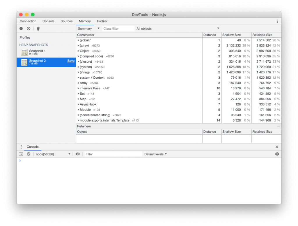 hapi performance heap snapshot no delay