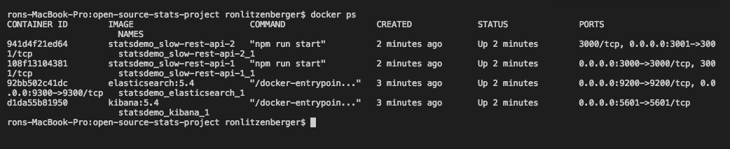 Node.js performance monitoring: Docker PS processes running