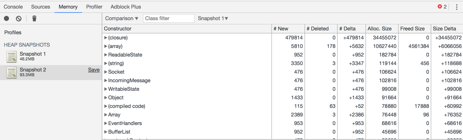 Heap Snapshot Comparison