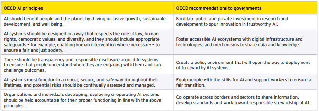  Summary of OECD AI principles and recommendations to governments 