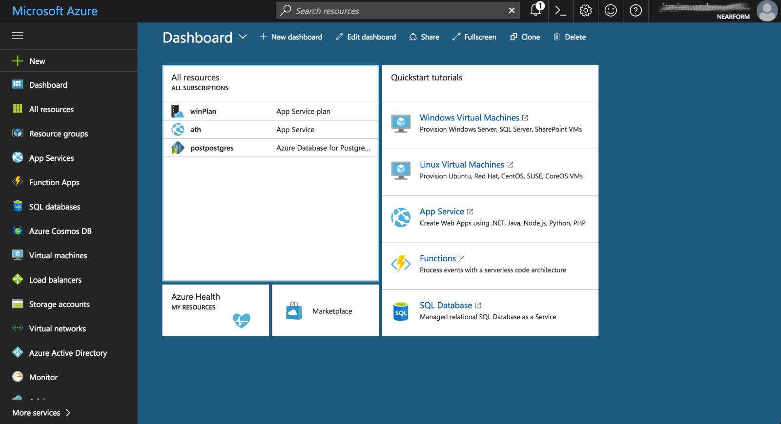 Azure dashboard