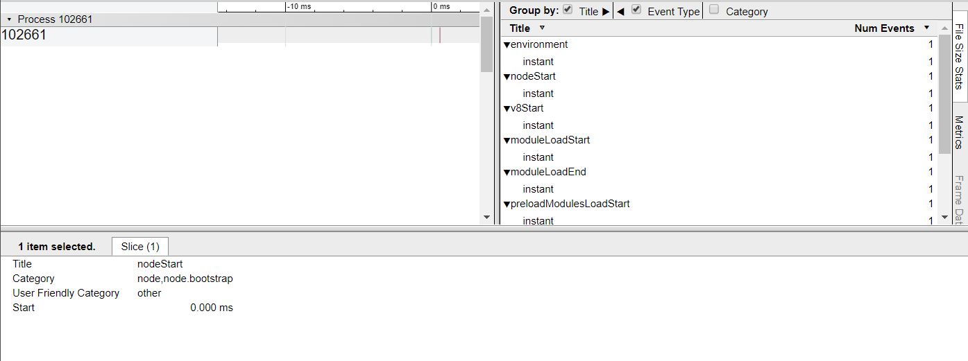 Node.js 10.0.0 bootstrap trace events timeline