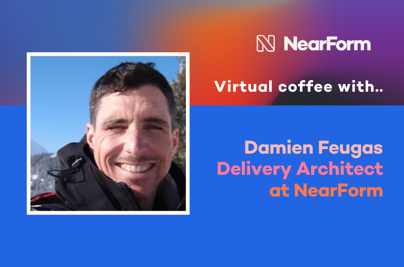 graphic with profile picture of Damien Feugas, Delivery Architect at NearForm